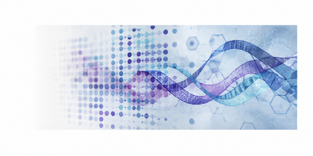 Abstract biological data streams representing biomarker discovery and validation.